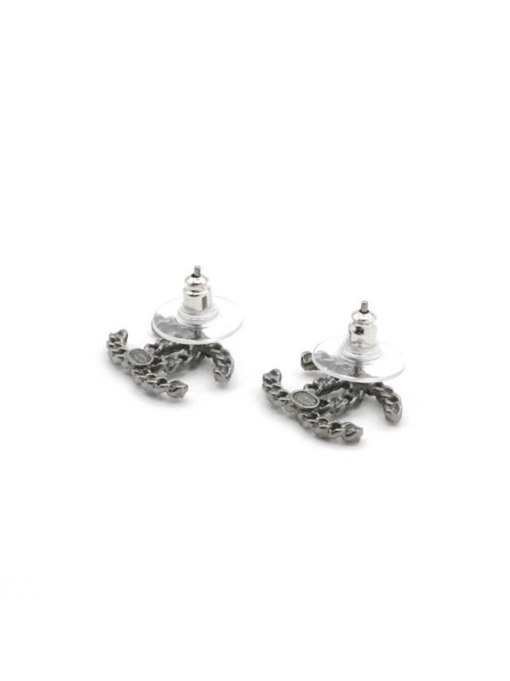 Chanel Earrings Silver Black Coco Mark Rhinestone - Picture 3 of 10